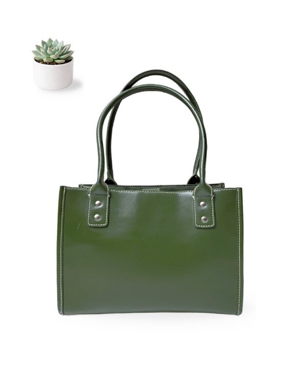 Wilsons Leather Handbags - Wilsons Leather Green Structured Satchel Tote Handbag Silver Hardware Purse